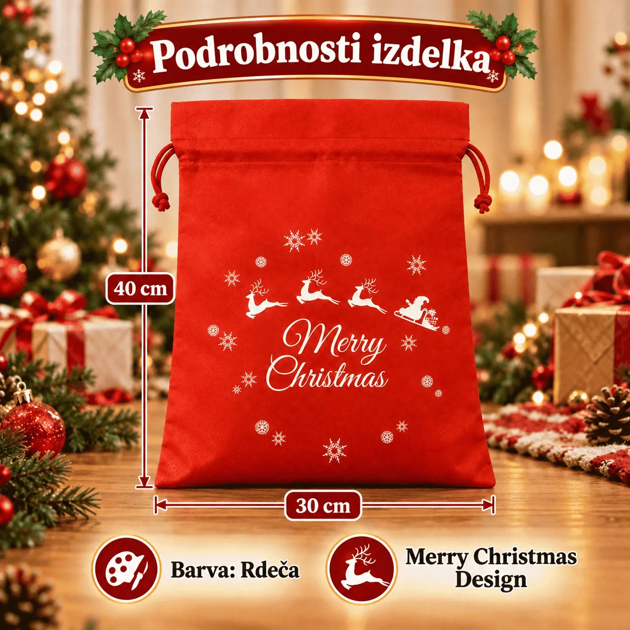 Christmas Fabric Bags, 3xBags - Image 3
