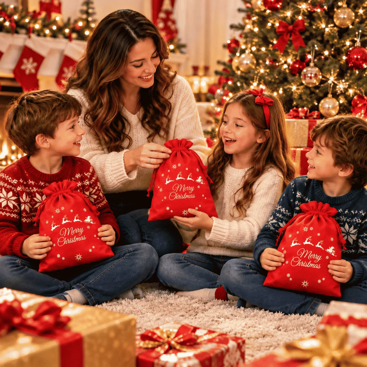 Christmas Fabric Bags, 3xBags - Image 5