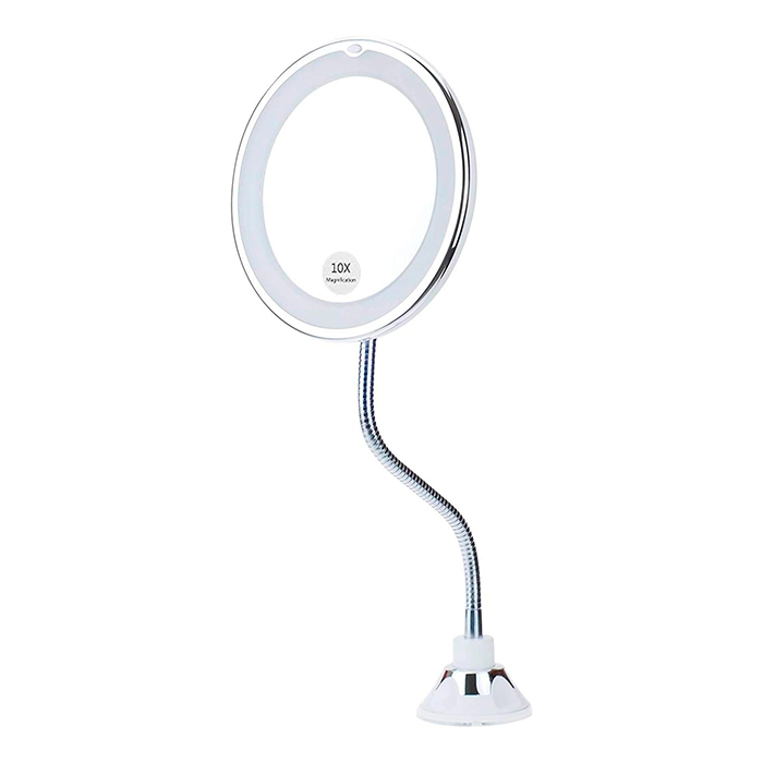 BeautyMirror, a mirror with magnification, powerful LED light and a bendable holder