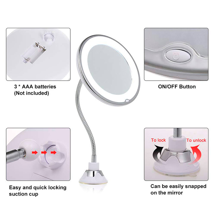 BeautyMirror, a mirror with magnification, powerful LED light and a bendable holder - Image 6