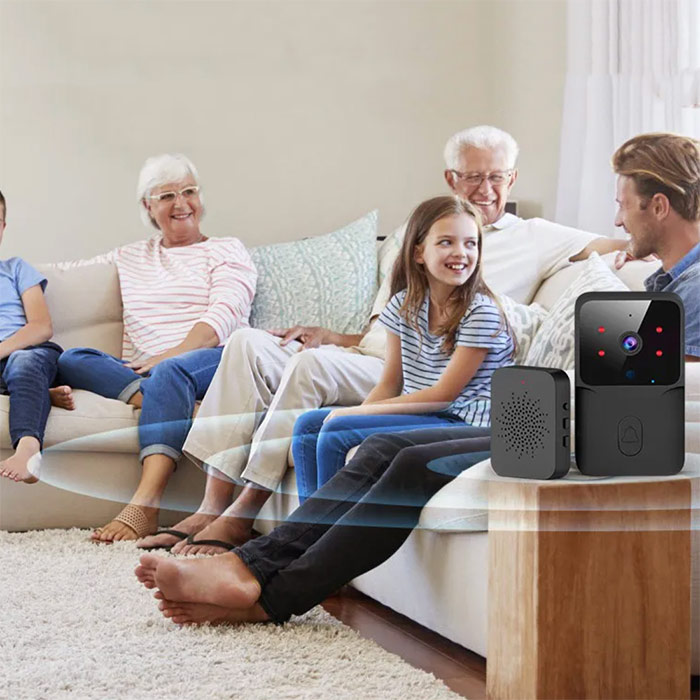 The doorbell has two-way sound, so you can talk to the person on the other end.