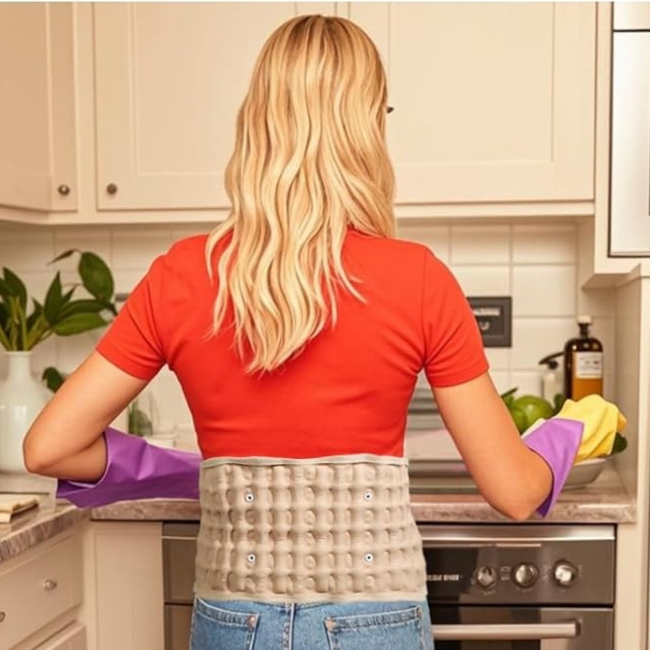 The magnetic action and heating effect help relieve tension and discomfort in the lower back.