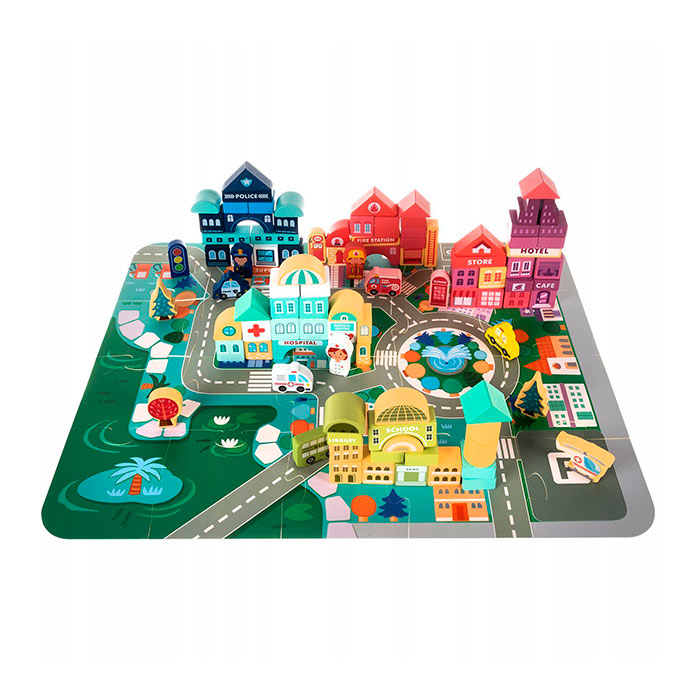 BlockCity, a set of blocks in different shapes with a handy box and play mat