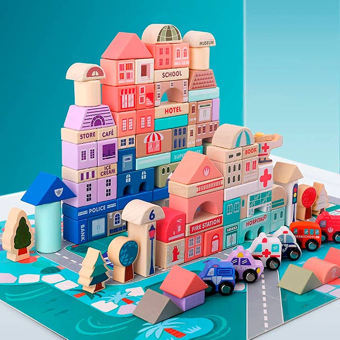 BlockCity, a set of blocks in different shapes with a handy box and play mat - Image 4