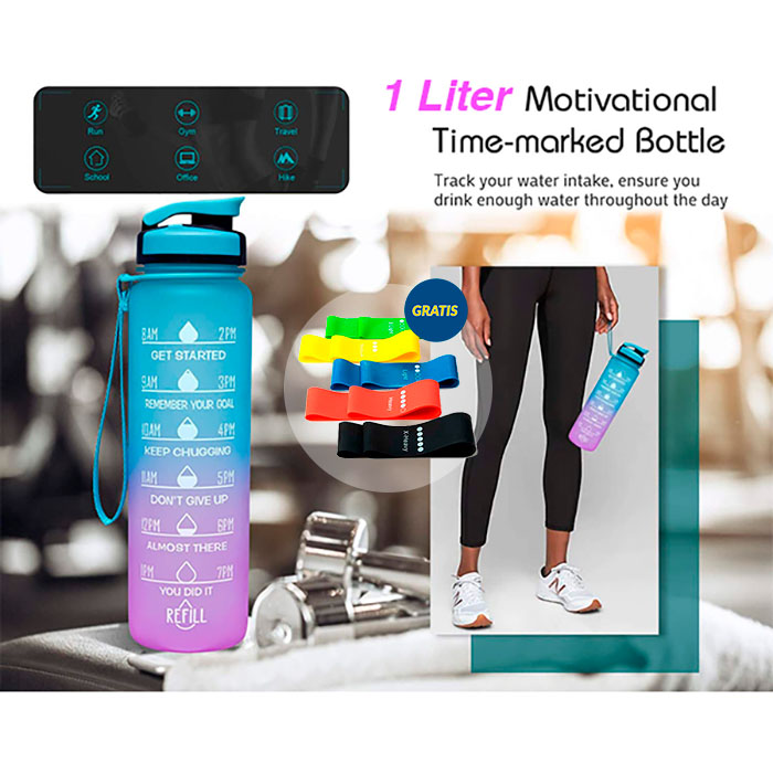 BottleBundle, Motivational Water Bottle + 5-Piece Set of Exercise Elastics - Image 4