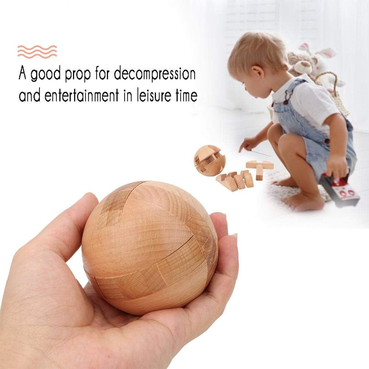 BrainTeaser, wooden puzzle in the shape of a sphere