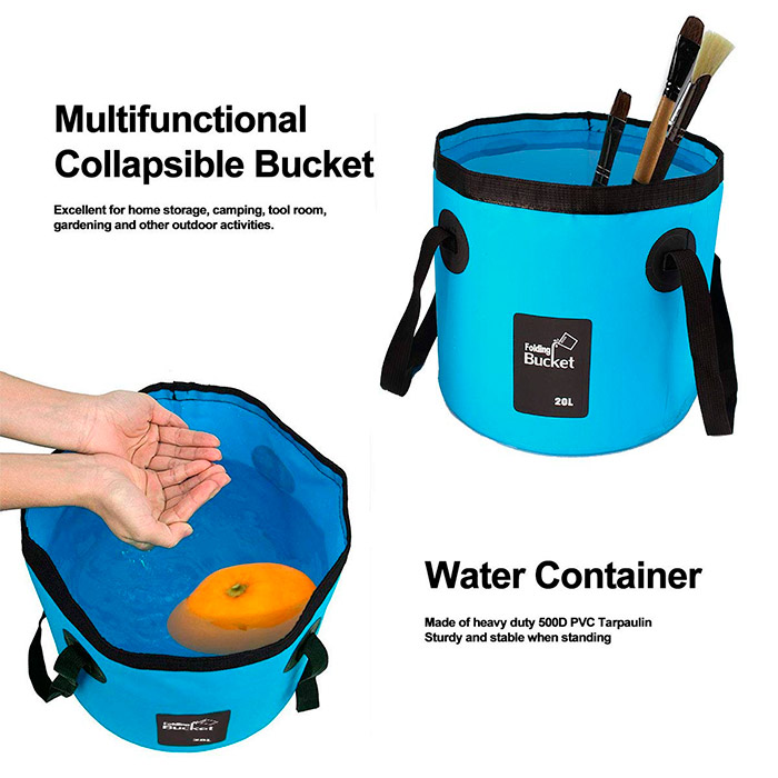 The bucket-shaped bag is made of durable and 100% waterproof PVC material and has a spacious 20-litre capacity.