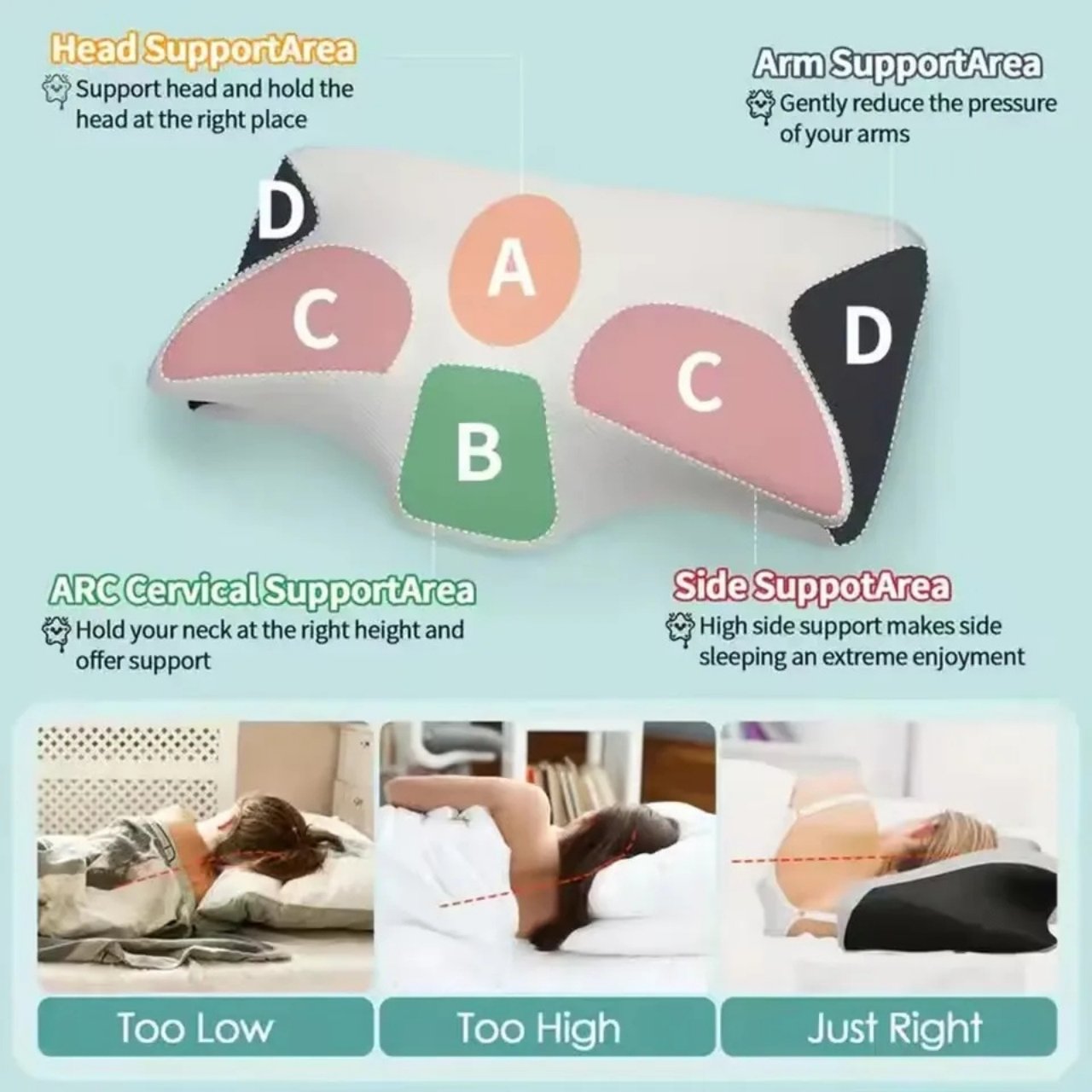 Thanks to its ergonomic shape, the pillow offers optimal support, reducing pressure on the neck and shoulders.
