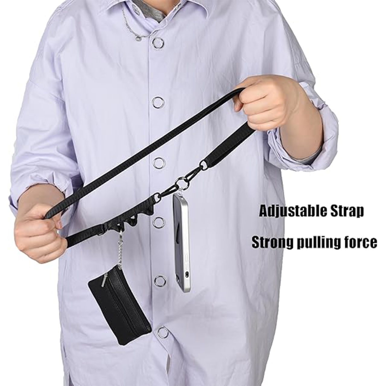 Adjustable shoulder strap length from 101 to 147 cm.
