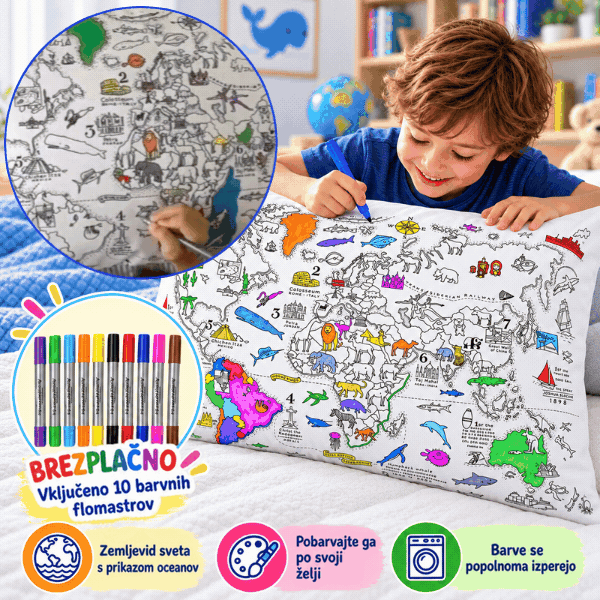 Color Your Pillow – World Map, ColoringPillow - Image 1