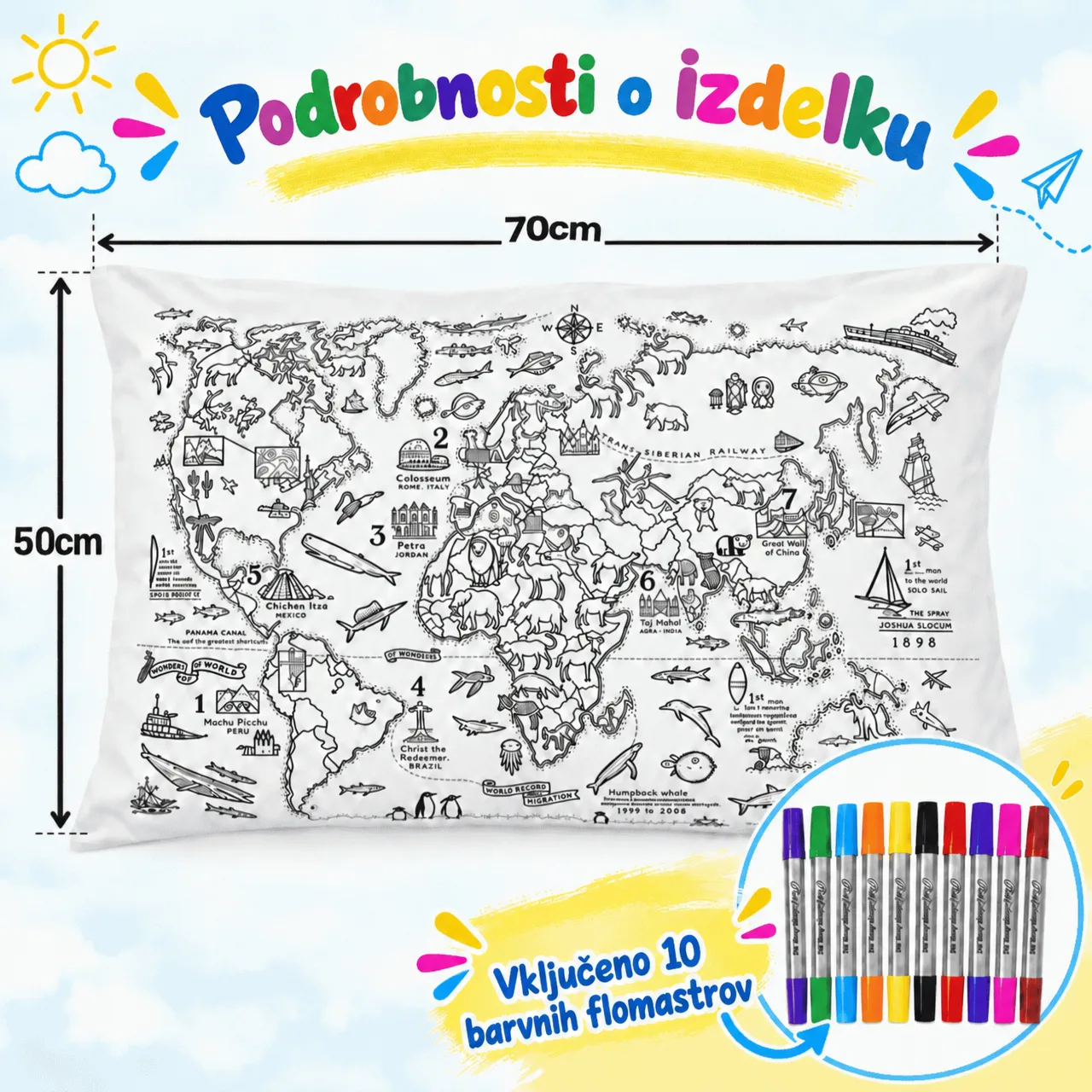 Color Your Pillow – World Map, ColoringPillow - Image 3