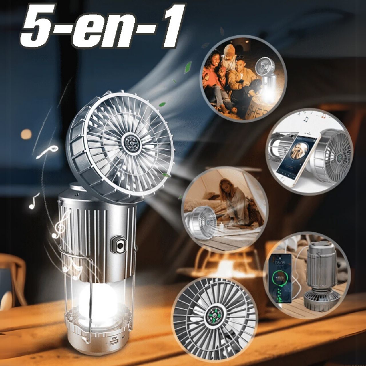 Fan, multifunctional 5 in 1 solar LED light with fan