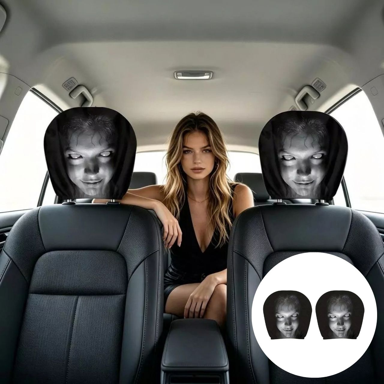 Scary Car Headrest Cover (1+1 FREE), GhostFace - Image 2