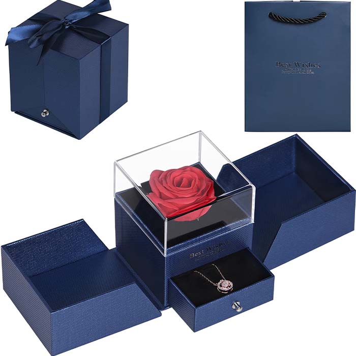 GiftBox, necklace with gift box and beautiful artificial rose