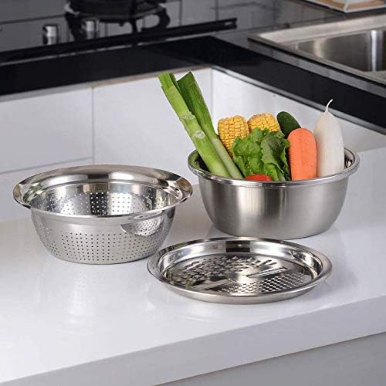 GraterBowl, 8-in-1 multi-purpose kitchen scraper with bowl