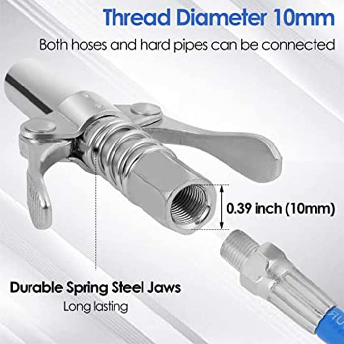 The hose attachment is suitable for all types of grease guns - pneumatic, manual, electric and battery!