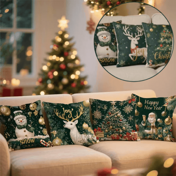 Christmas Cushion Covers (4 Pieces), GreenXmass - Image 1