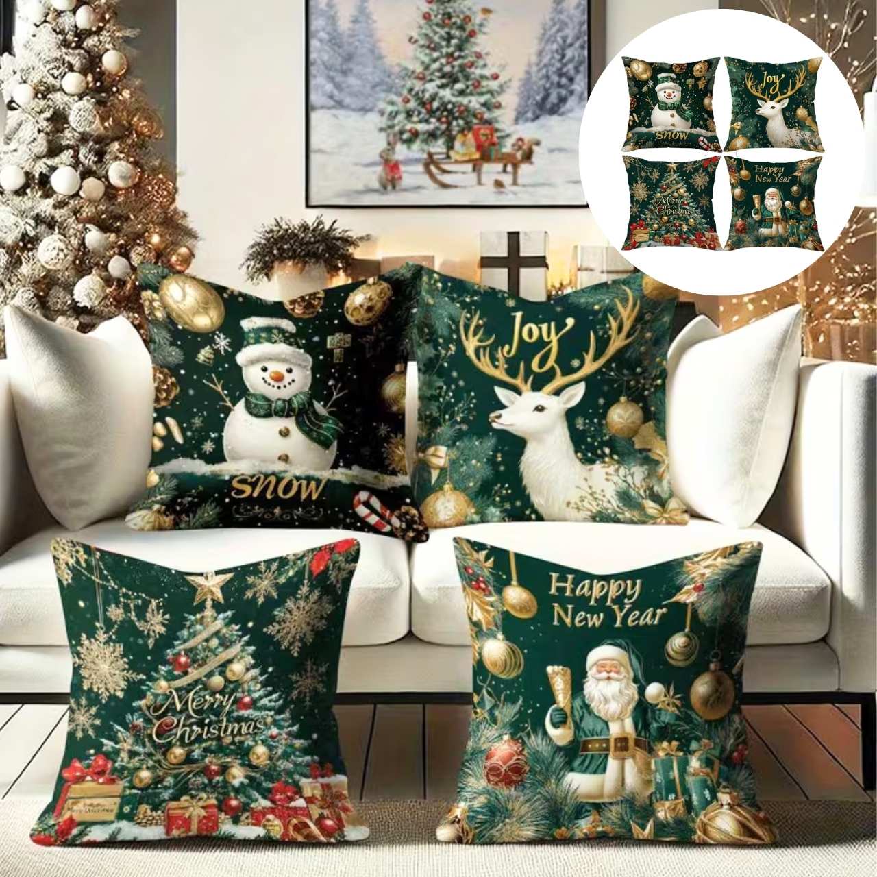 Christmas Cushion Covers (4 Pieces), GreenXmass - Image 2