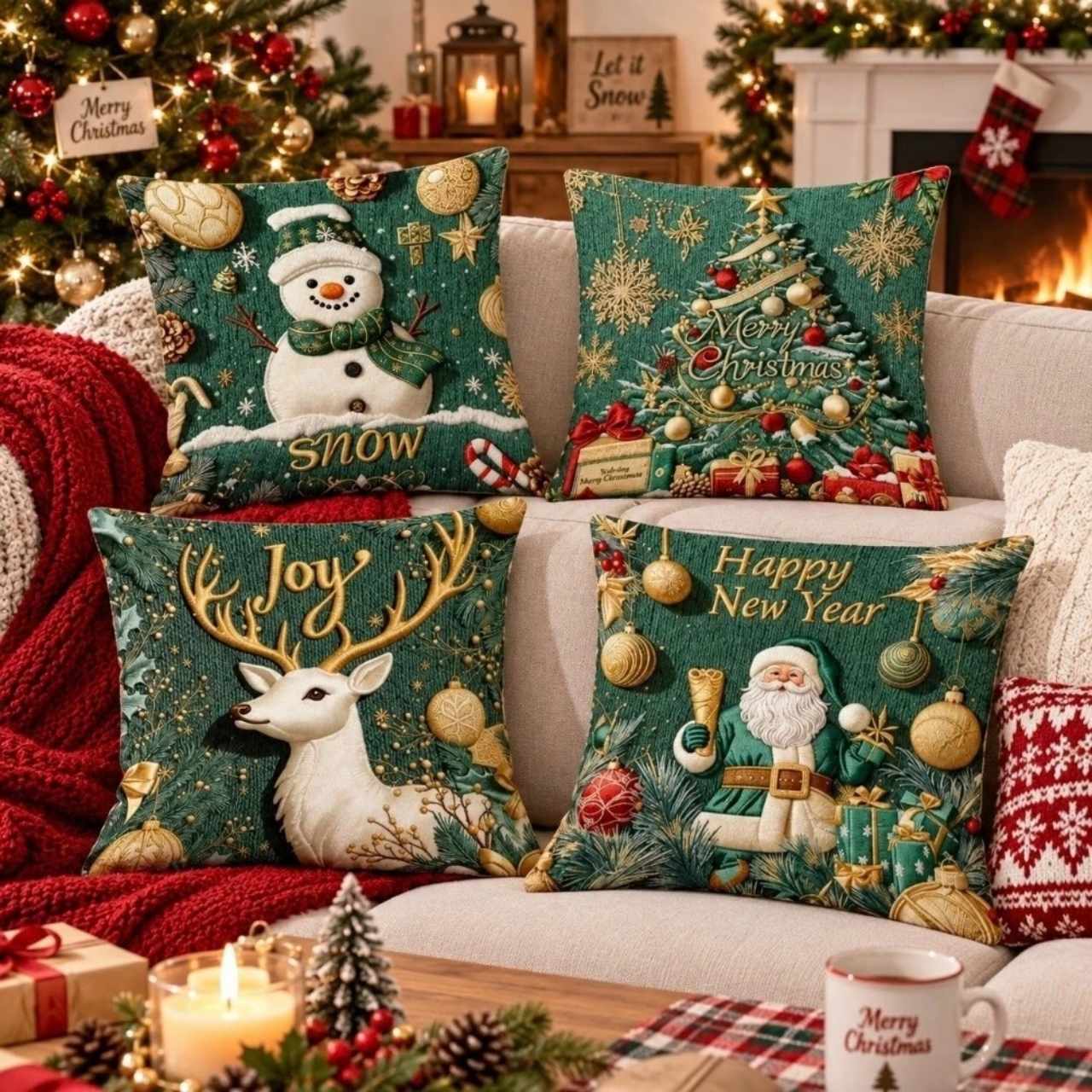 Christmas Cushion Covers (4 Pieces), GreenXmass - Image 10