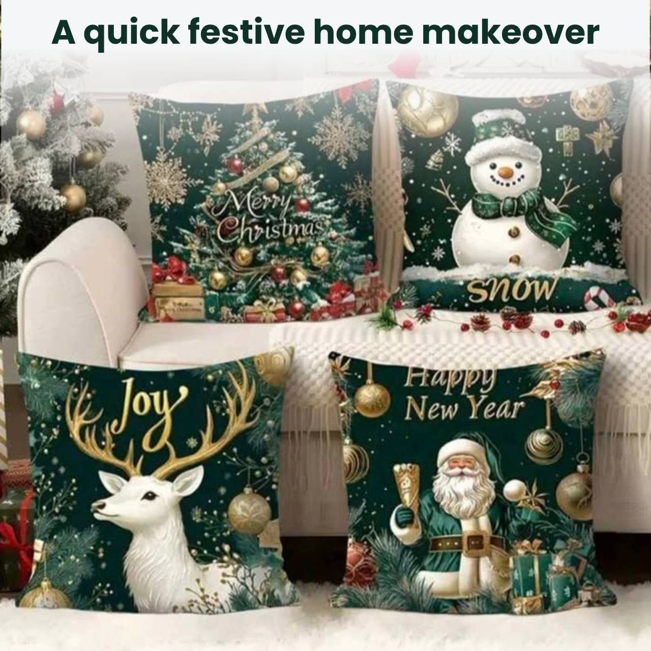 Christmas Cushion Covers (4 Pieces), GreenXmass - Image 5