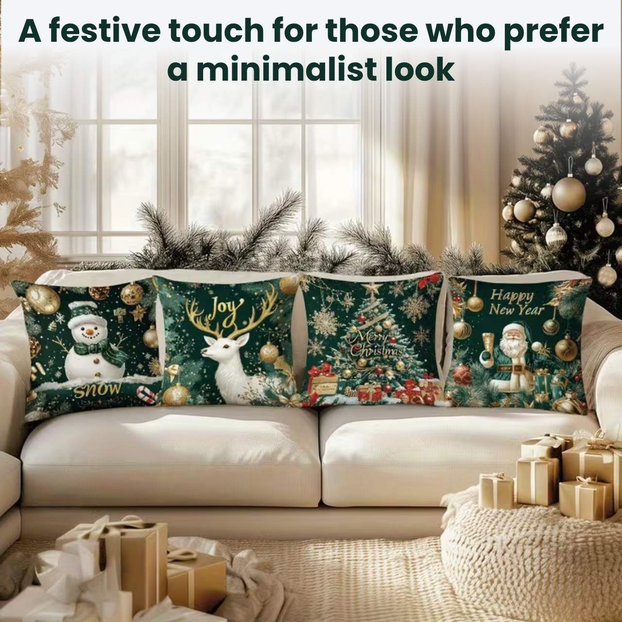 Christmas Cushion Covers (4 Pieces), GreenXmass - Image 6
