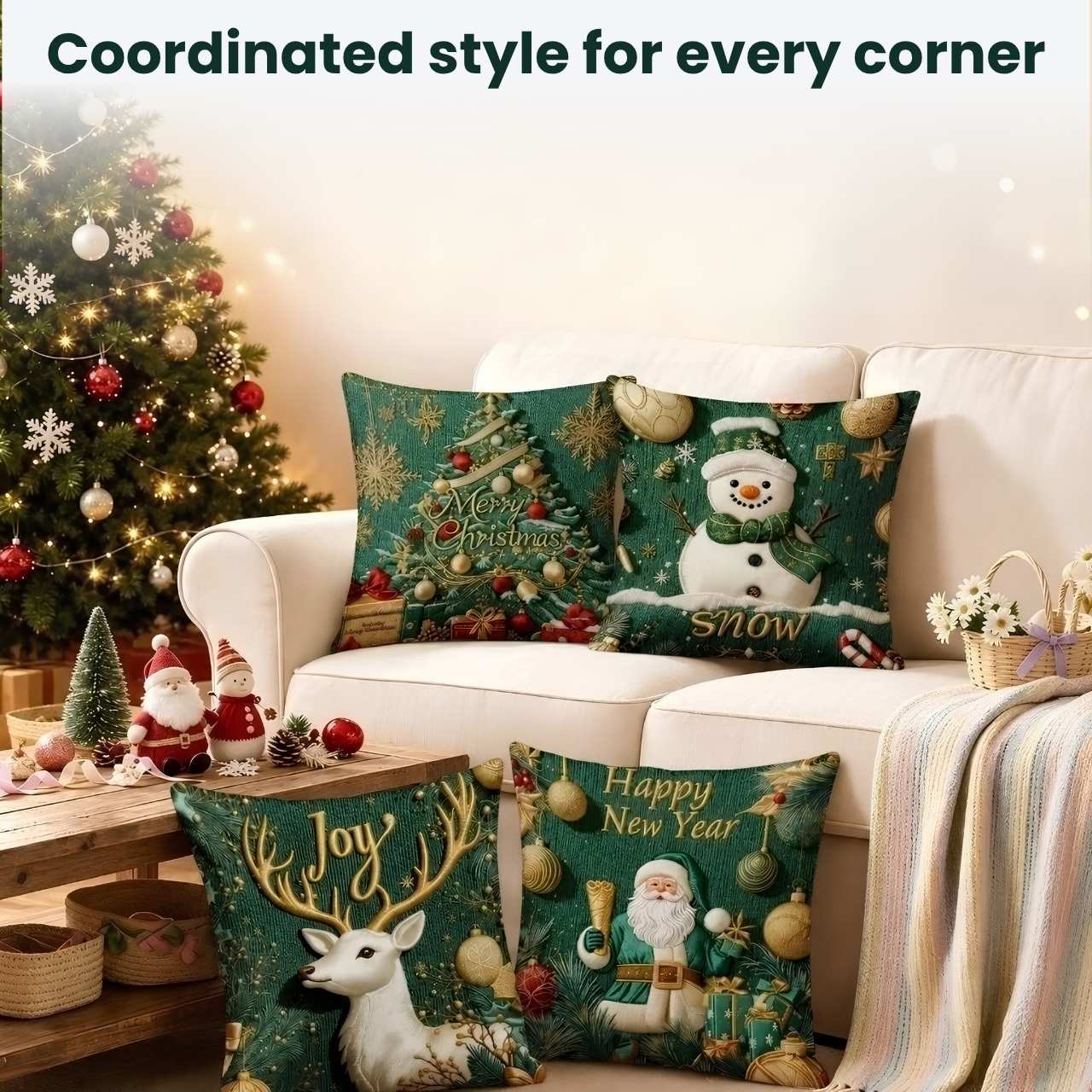 Christmas Cushion Covers (4 Pieces), GreenXmass - Image 7