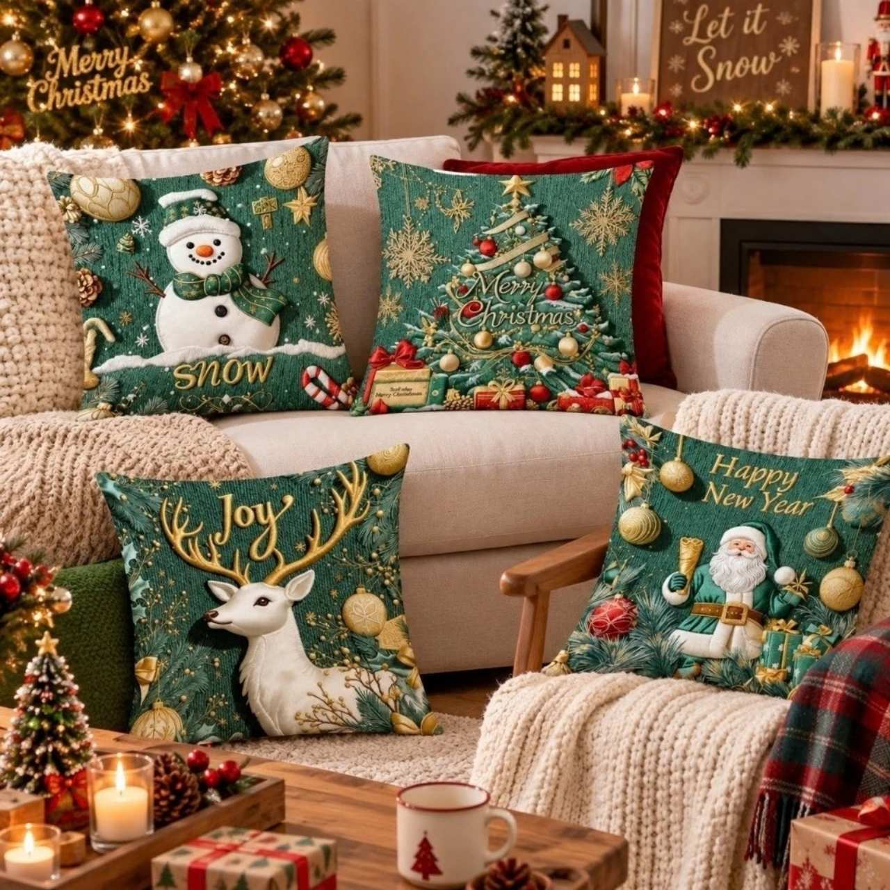 Christmas Cushion Covers (4 Pieces), GreenXmass - Image 8