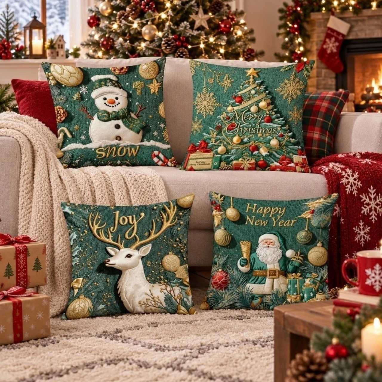Christmas Cushion Covers (4 Pieces), GreenXmass - Image 9