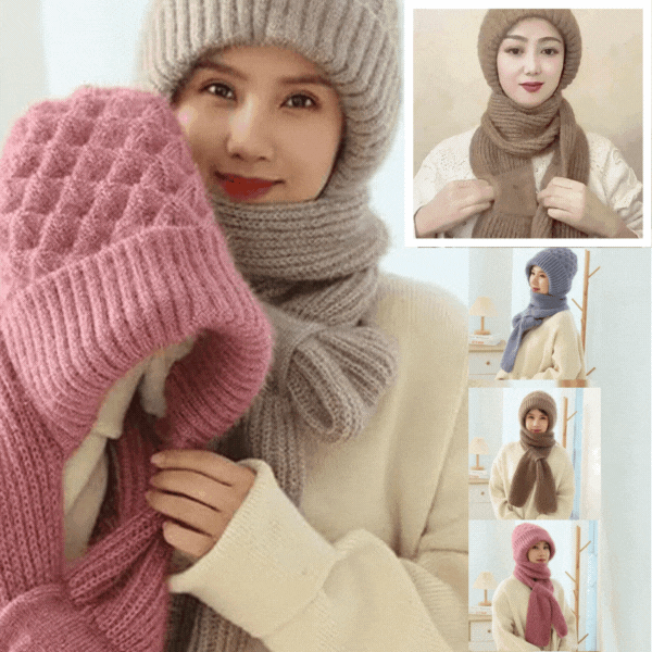 Knitted winter hood scarf