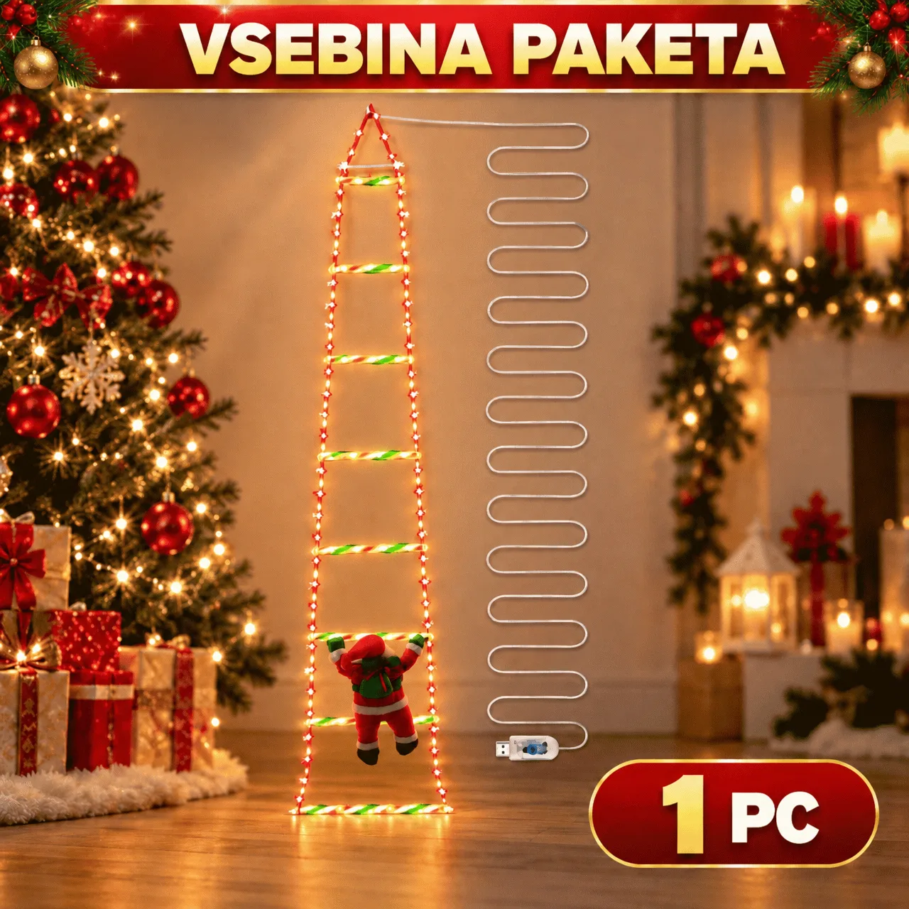 LED Christmas ladder with Santa Claus, Ladder - Image 2