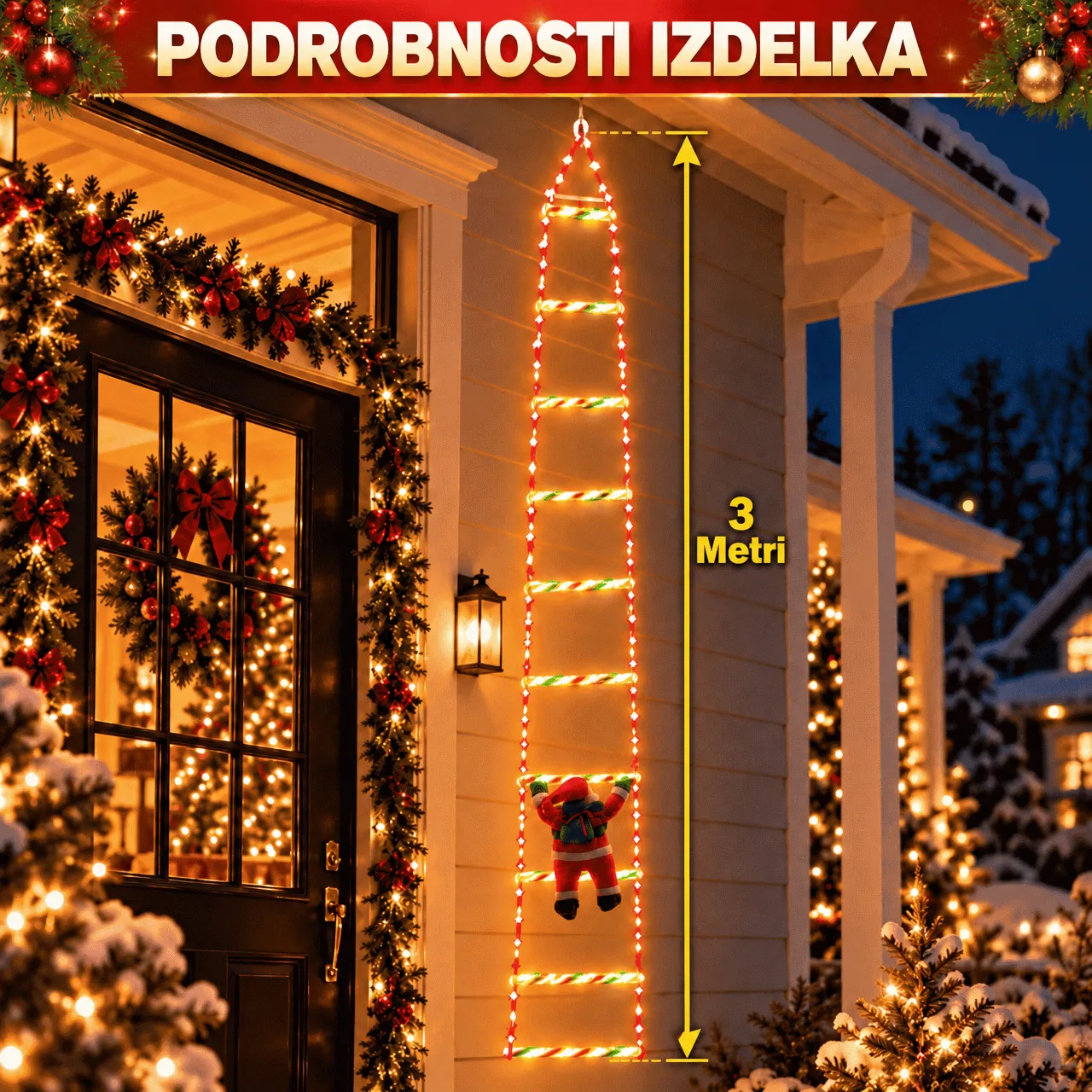 LED Christmas ladder with Santa Claus, Ladder - Image 3