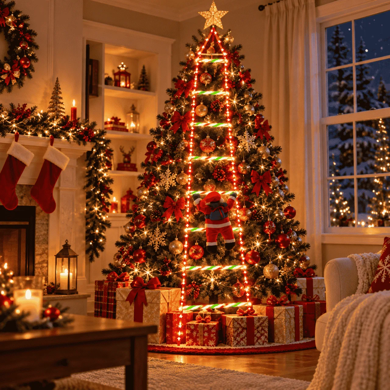 LED Christmas ladder with Santa Claus, Ladder - Image 6