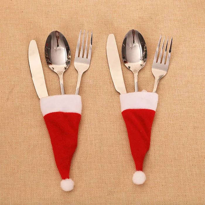 The tablecloth is shaped like Santa's hat!