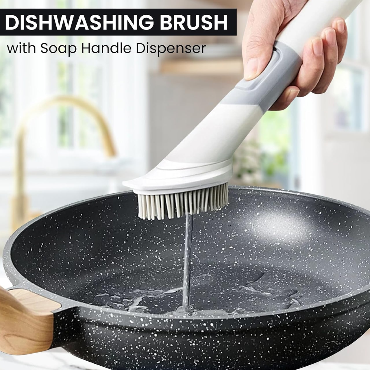 The handle has an opening where you can pour water or cleaner.