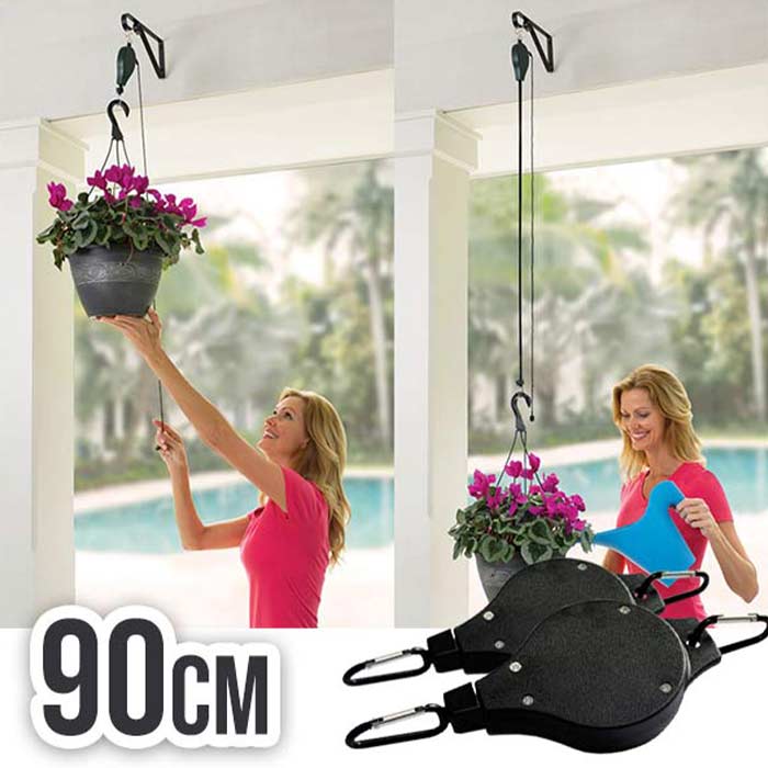 PullGarden, set of 2 hooks for hanging plants with stretch strap