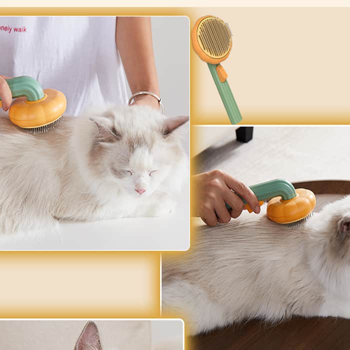 PumpkinComb, pet brush with easy clean button