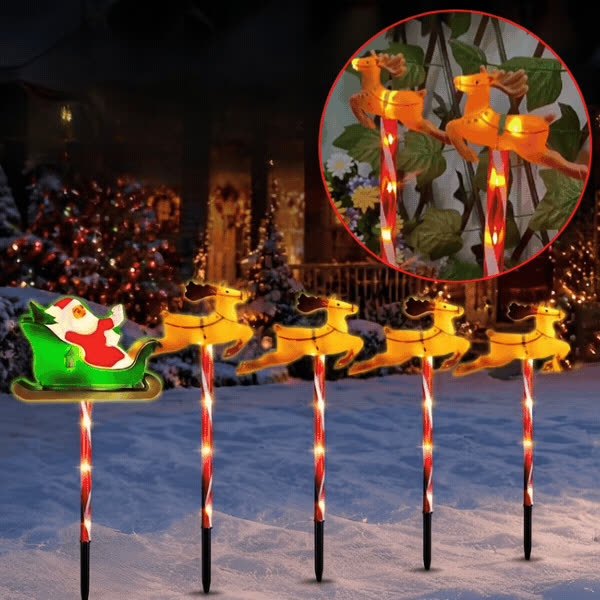 Christmas garden decoration with Santa Claus and reindeer, ReinDeers - video