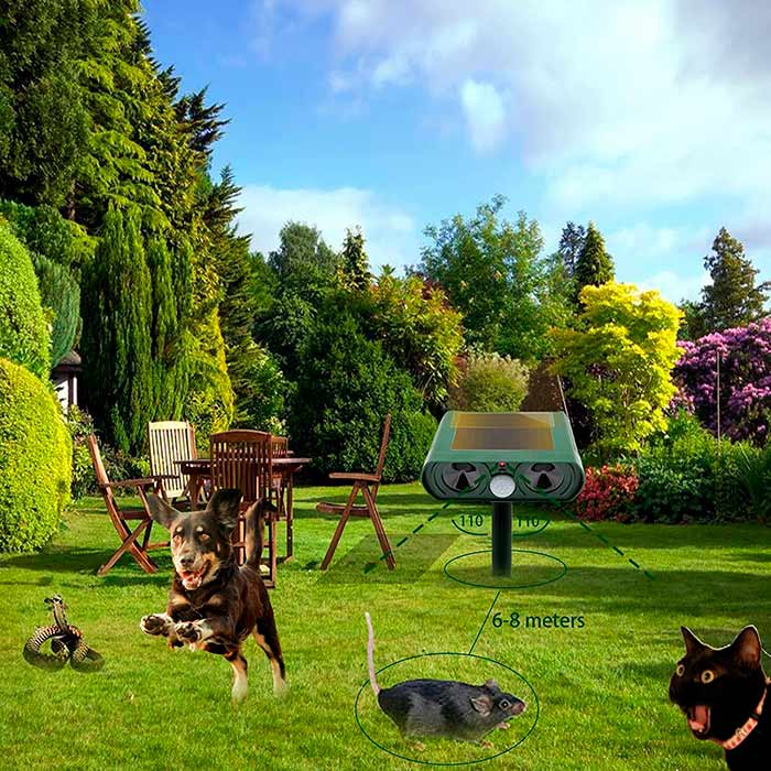 The device automatically detects the presence of animals within 6-8 metres and triggers an ultrasonic signal to drive them away.