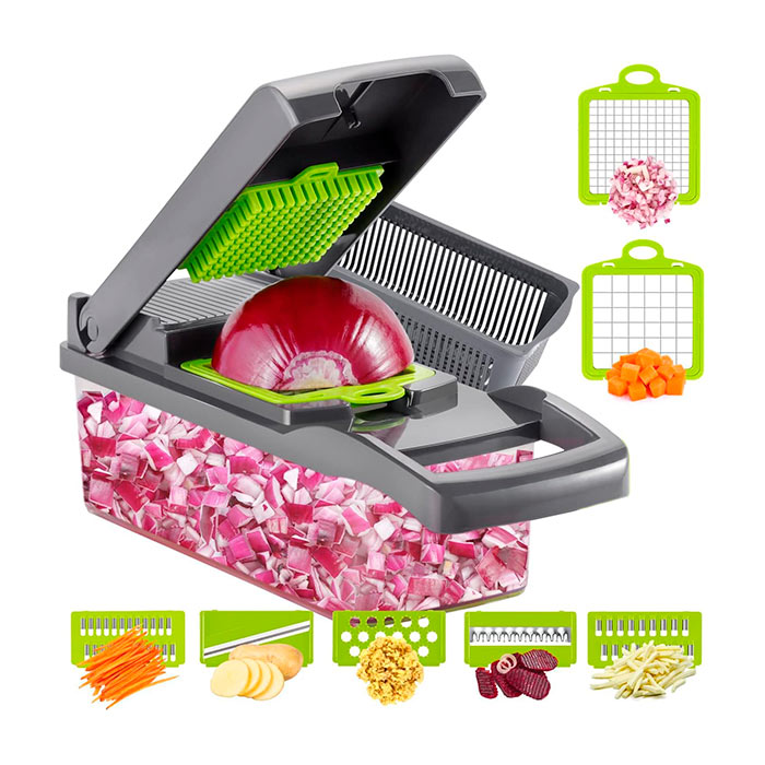 Slicy, vegetable and fruit slicer with 7 different blades