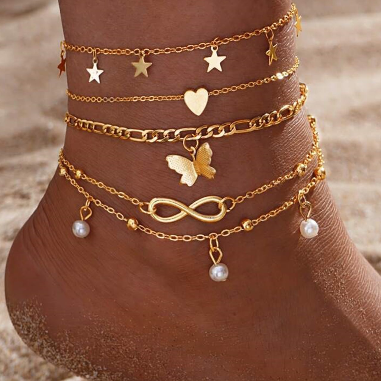 Four beautiful leg bracelets in one set!