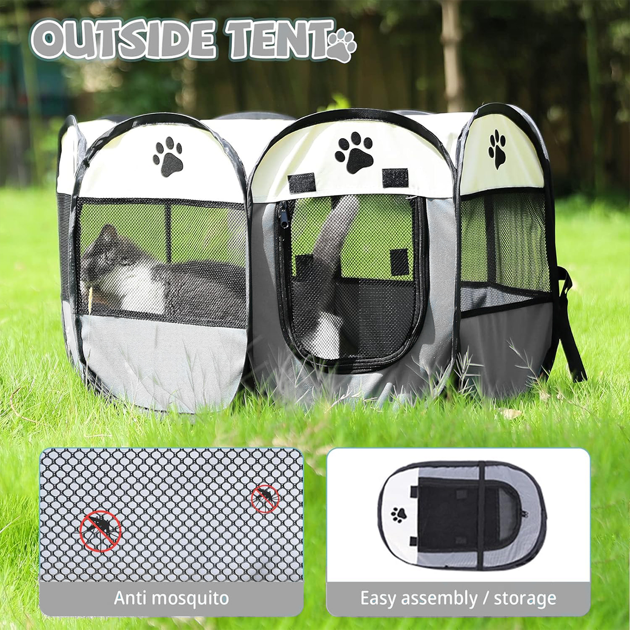 The tent is foldable, so you can put it away when you don't need it!
