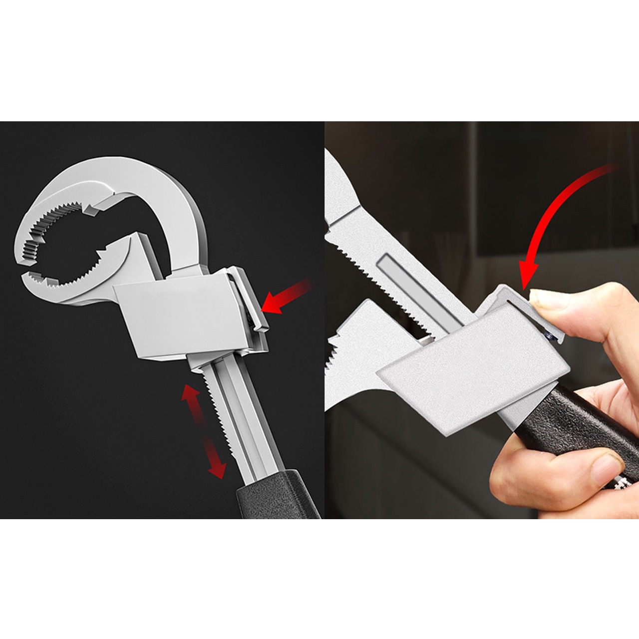 The double-ended adjustable design fits nuts and bolts of different sizes.