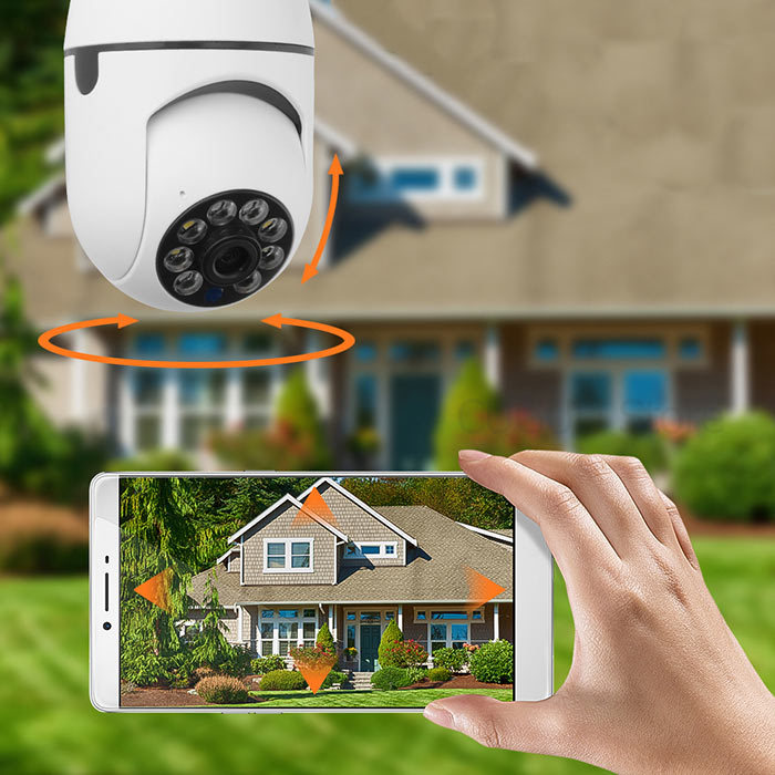 The camera moves 360° left and right and 90° up and down - you can move the camera via your phone and it will automatically start moving when it detects motion!